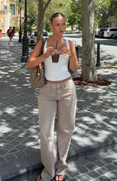 Bring The Style Low Rise Wide Leg Jeans Sesame Wash