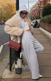 Come A Long Way Wide Leg Sweatpants Grey Marle