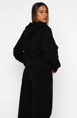 Just For Now Fleece Boxy Zip Front Hoodie Black