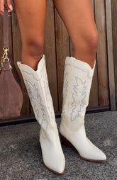 Briar Knee High Cowboy Boots Cream