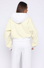 Verano Sixteen Maria Boxy Zip Front Hoodie Grey Marle/Lemon Stripe